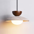 Glass Pendant Light with Wood and Travertine Design for Dining Areas 0