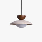Glass Pendant Light with Wood and Travertine Design for Dining Areas 1