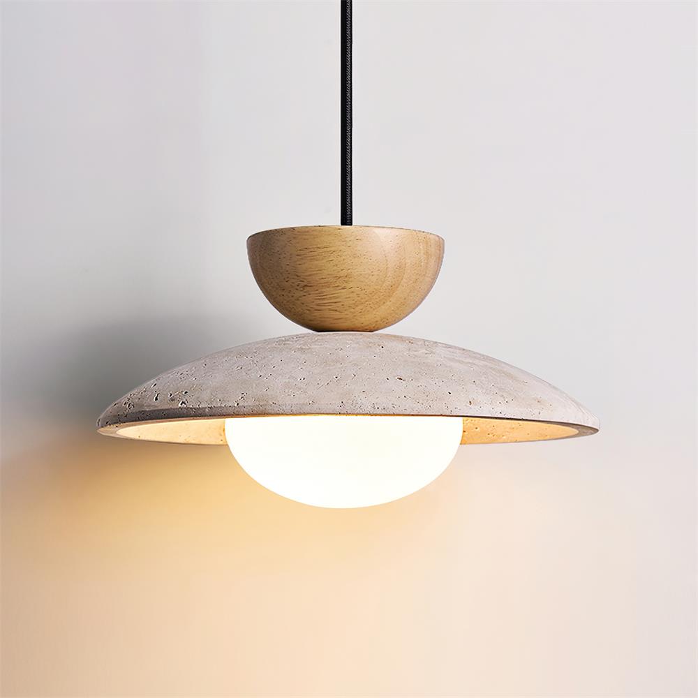 Glass Pendant Light with Wood and Travertine Design for Dining Areas 2