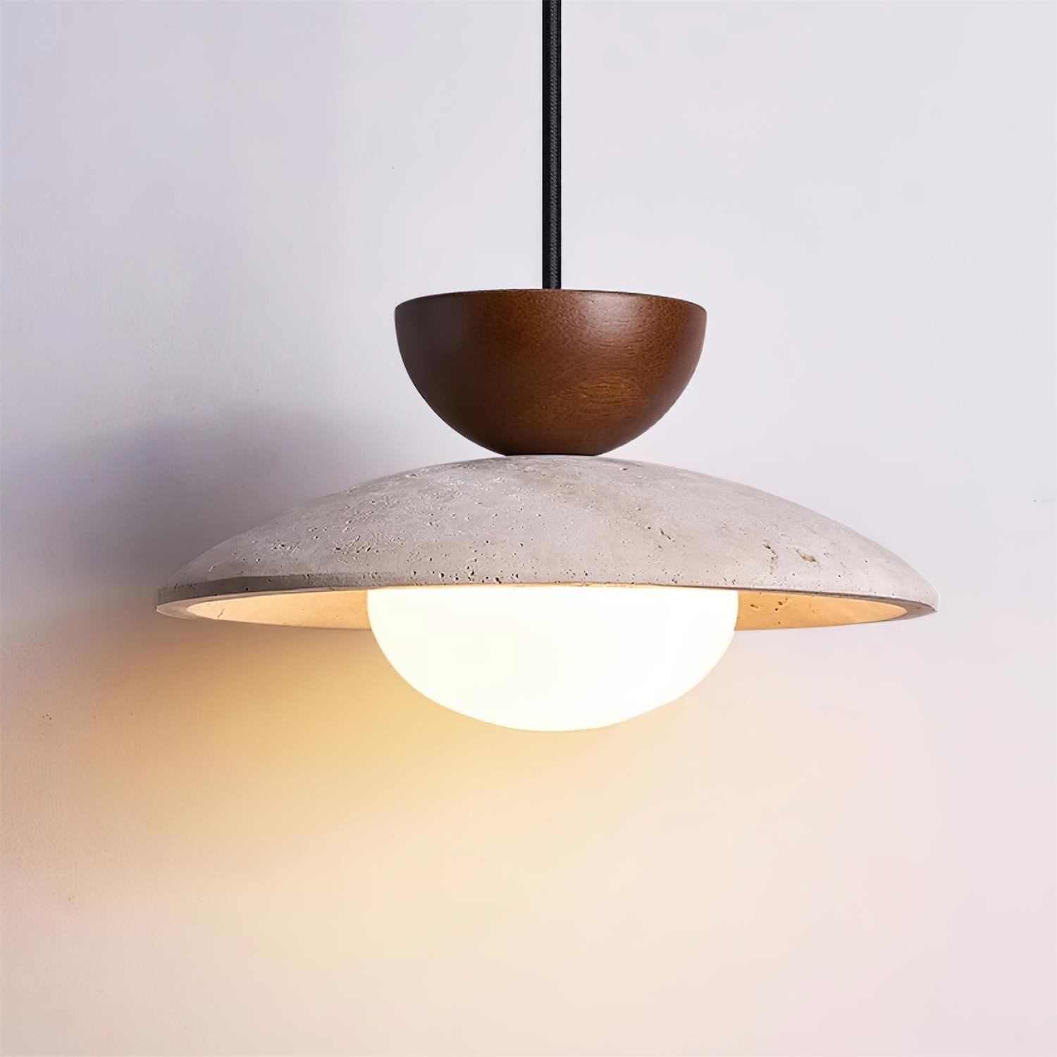 Glass Pendant Light with Wood and Travertine Design for Dining Areas 5