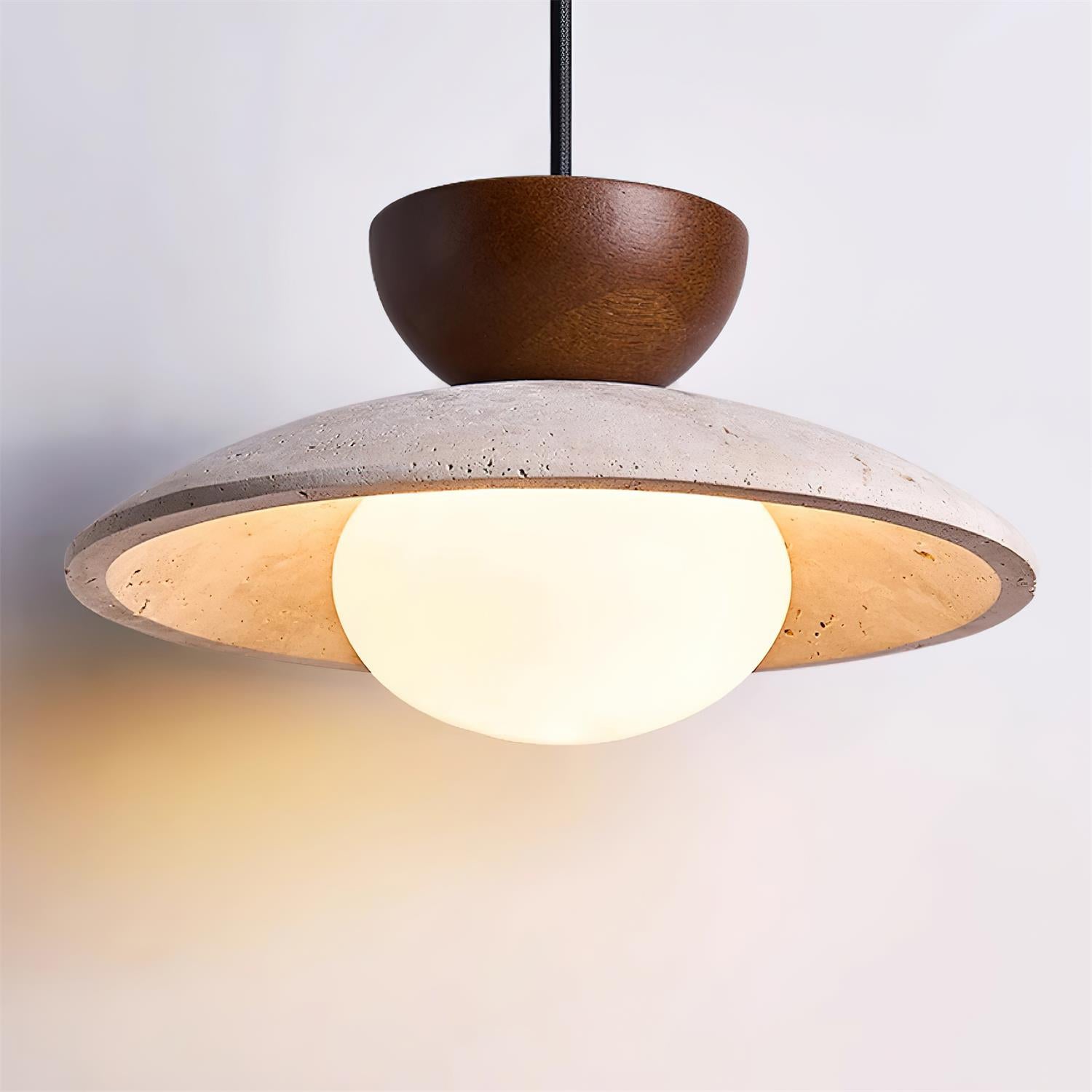 Glass Pendant Light with Wood and Travertine Design for Dining Areas 7