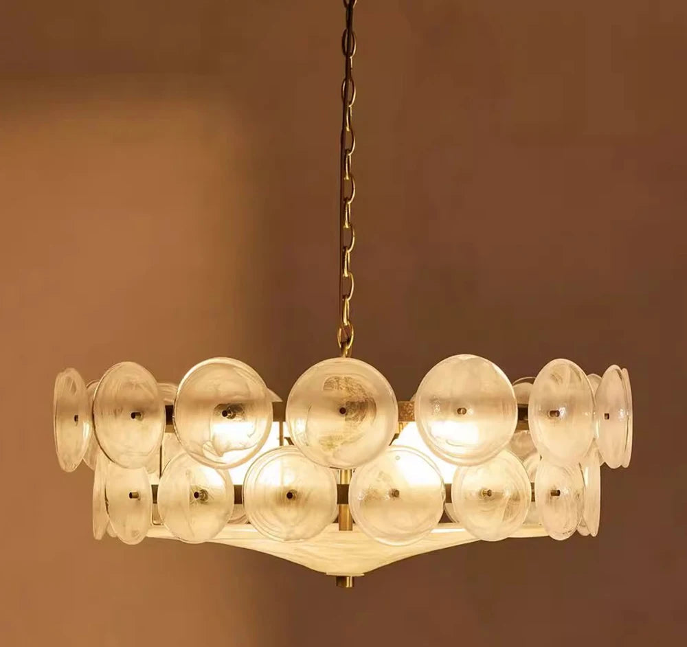 Gold Chandelier Light with Adjustable Chain and Mid Century Glass Design 0