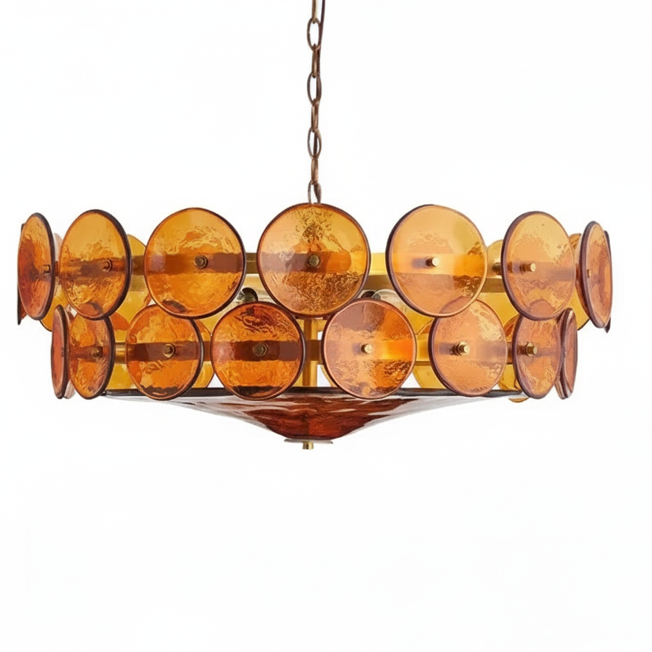 Gold Chandelier Light with Adjustable Chain and Mid Century Glass Design 1