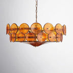 Gold Chandelier Light with Adjustable Chain and Mid Century Glass Design 2