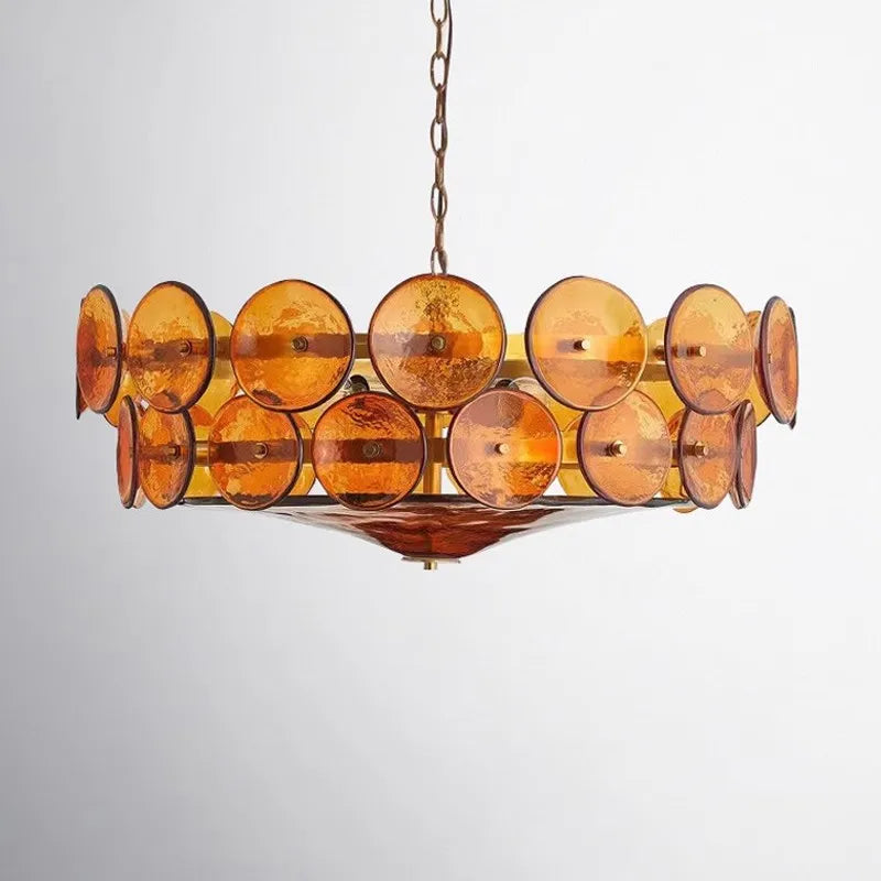 Gold Chandelier Light with Adjustable Chain and Mid Century Glass Design 2