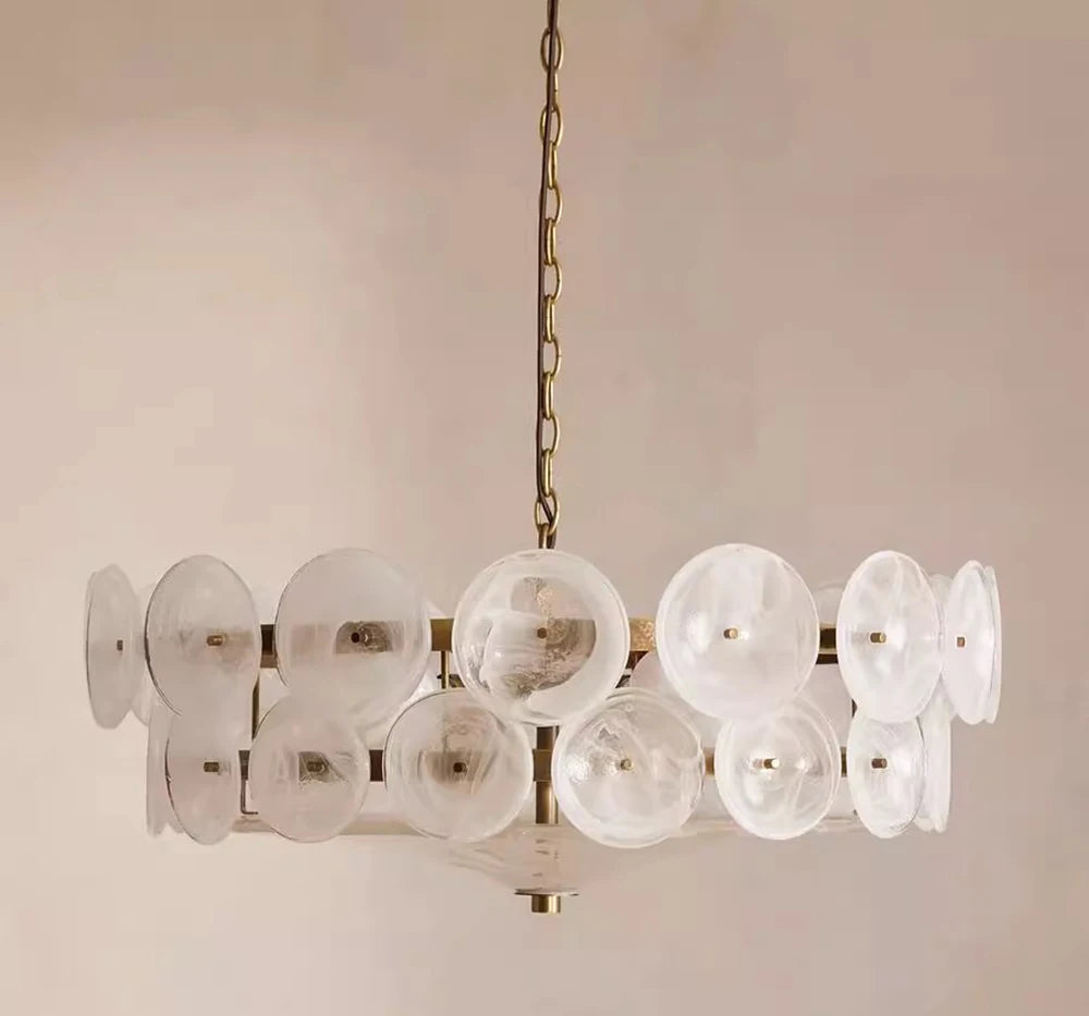 Gold Chandelier Light with Adjustable Chain and Mid Century Glass Design 4