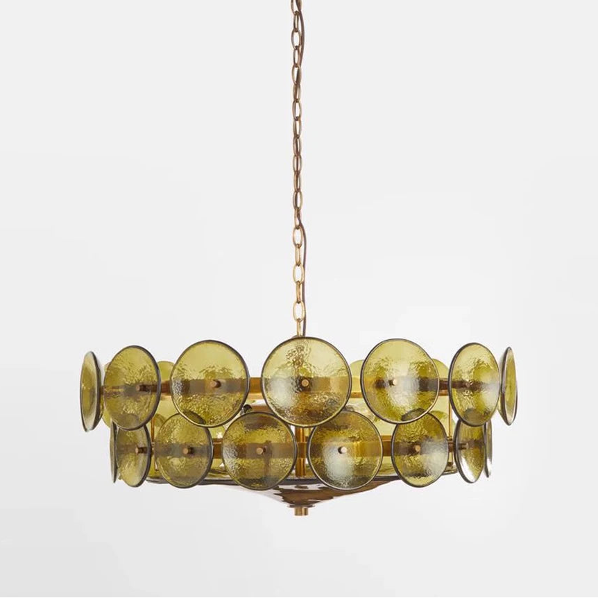 Gold Chandelier Light with Adjustable Chain and Mid Century Glass Design 5