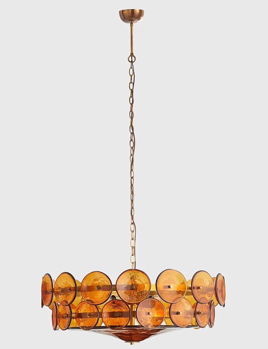Gold Chandelier Light with Adjustable Chain and Mid Century Glass Design 6