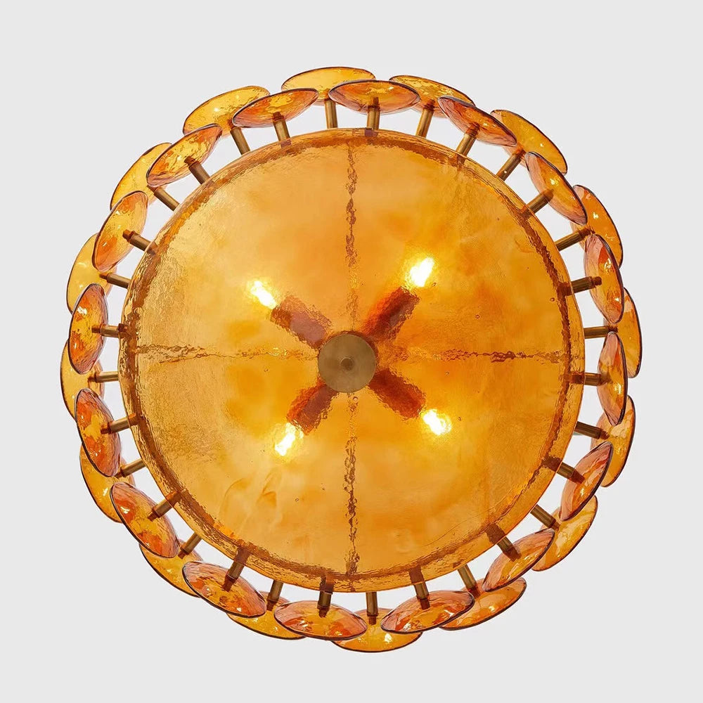 Gold Chandelier Light with Adjustable Chain and Mid Century Glass Design 8