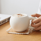 Handcrafted Ceramic Mug with Wide Handle – Elegant Coffee and Tea Cup, Mediterranean Design in White and Black with Blue Interior 2