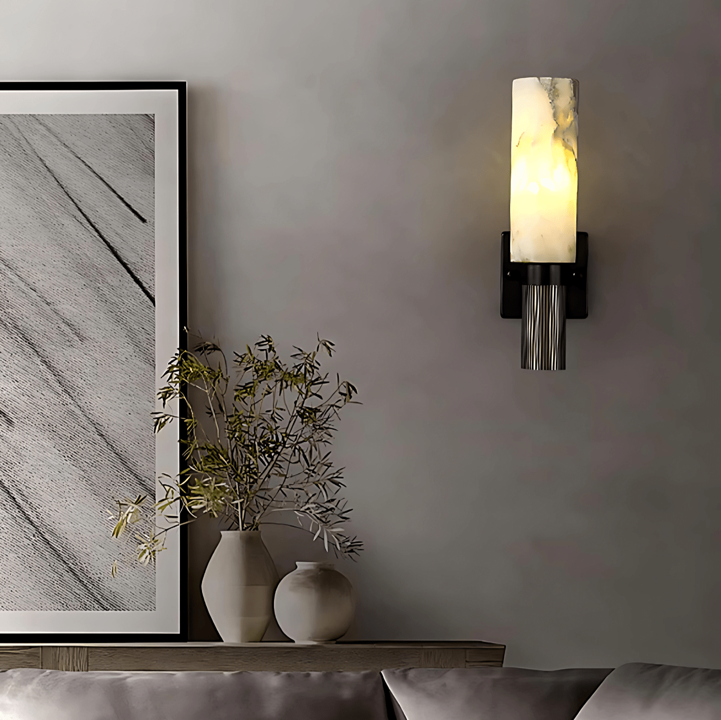Handcrafted Marble Wall Light with Metal Detailing – Dimmable Wall Sconce for Elegant Home Decor 8