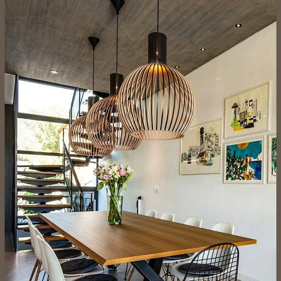 Handcrafted Wood Pendant Light – Adjustable Rustic Lighting Fixture for Home and Office 4