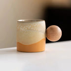 Handmade Ceramic Mug with Wooden Handle – Textured Pottery Coffee Cup in Nature-Inspired Colors 7