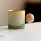 Handmade Ceramic Mug with Wooden Handle – Textured Pottery Coffee Cup in Nature-Inspired Colors 9