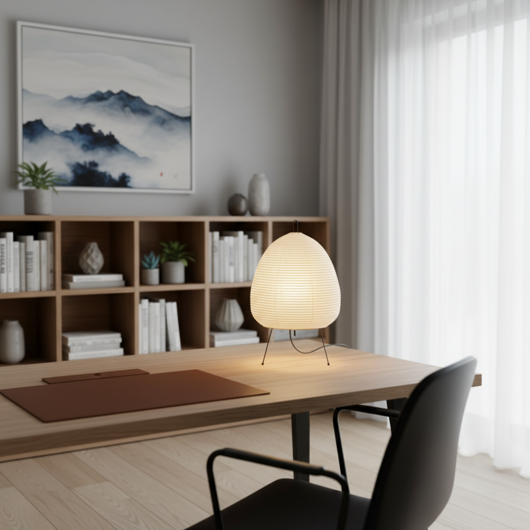 Japandi Rice Paper Table Lamp – Minimalist Tripod Design with E27 Socket 2