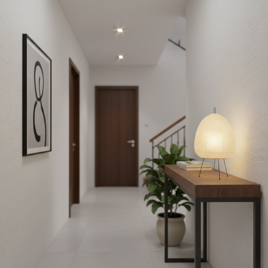 Japandi Rice Paper Table Lamp – Minimalist Tripod Design with E27 Socket 3