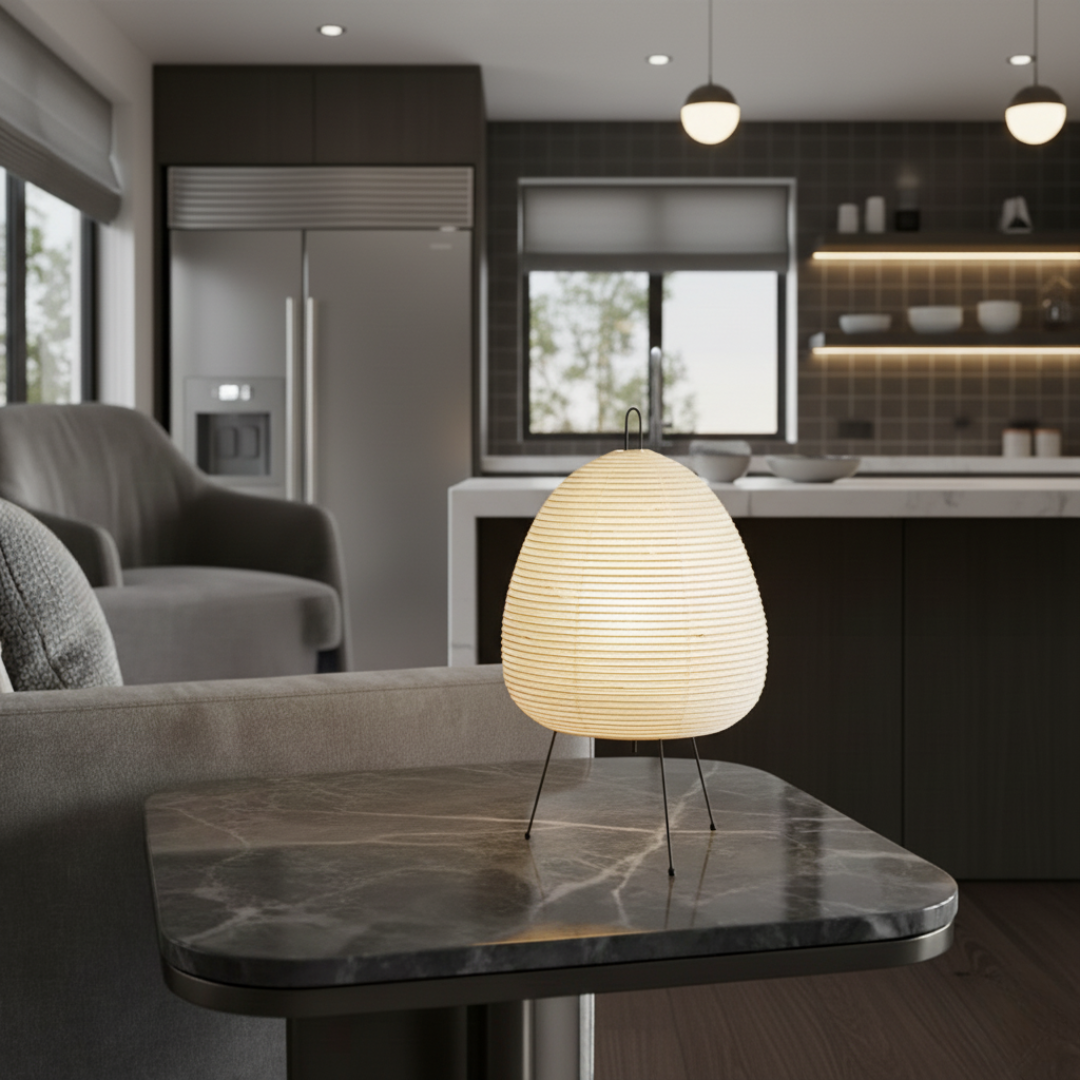 Japandi Rice Paper Table Lamp – Minimalist Tripod Design with E27 Socket 4