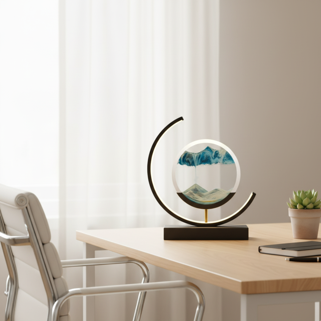 Kinetic Sand Art LED Table Lamp - Round Aluminum & Glass Design for Relaxation 0