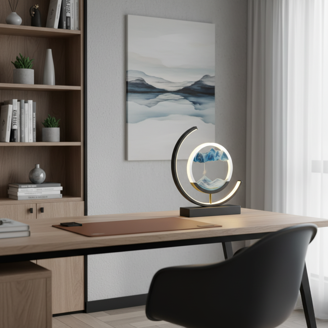 Kinetic Sand Art LED Table Lamp - Round Aluminum & Glass Design for Relaxation 1