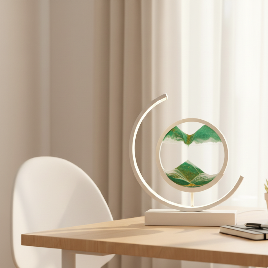 Kinetic Sand Art LED Table Lamp - Round Aluminum & Glass Design for Relaxation 10