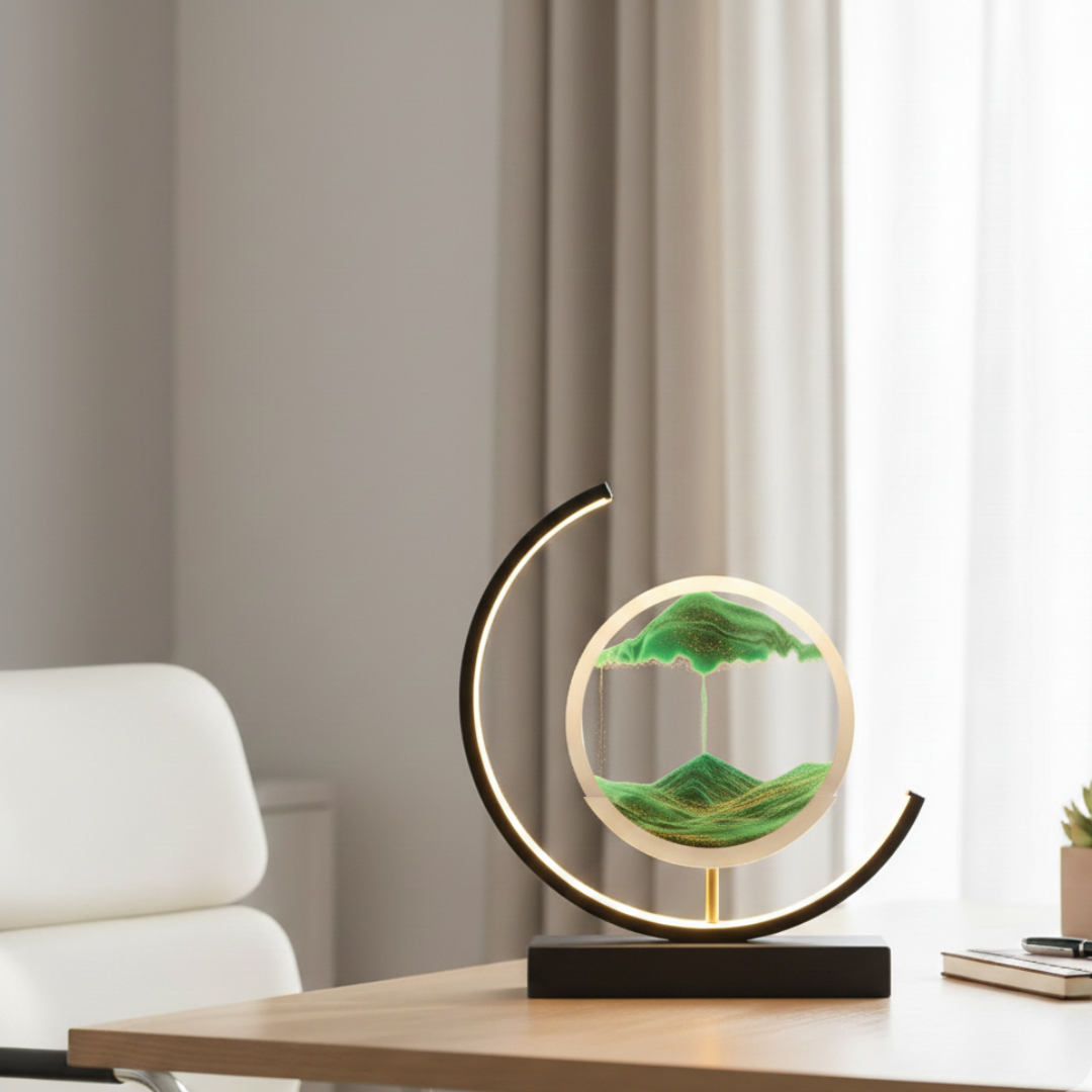 Kinetic Sand Art LED Table Lamp - Round Aluminum & Glass Design for Relaxation 12