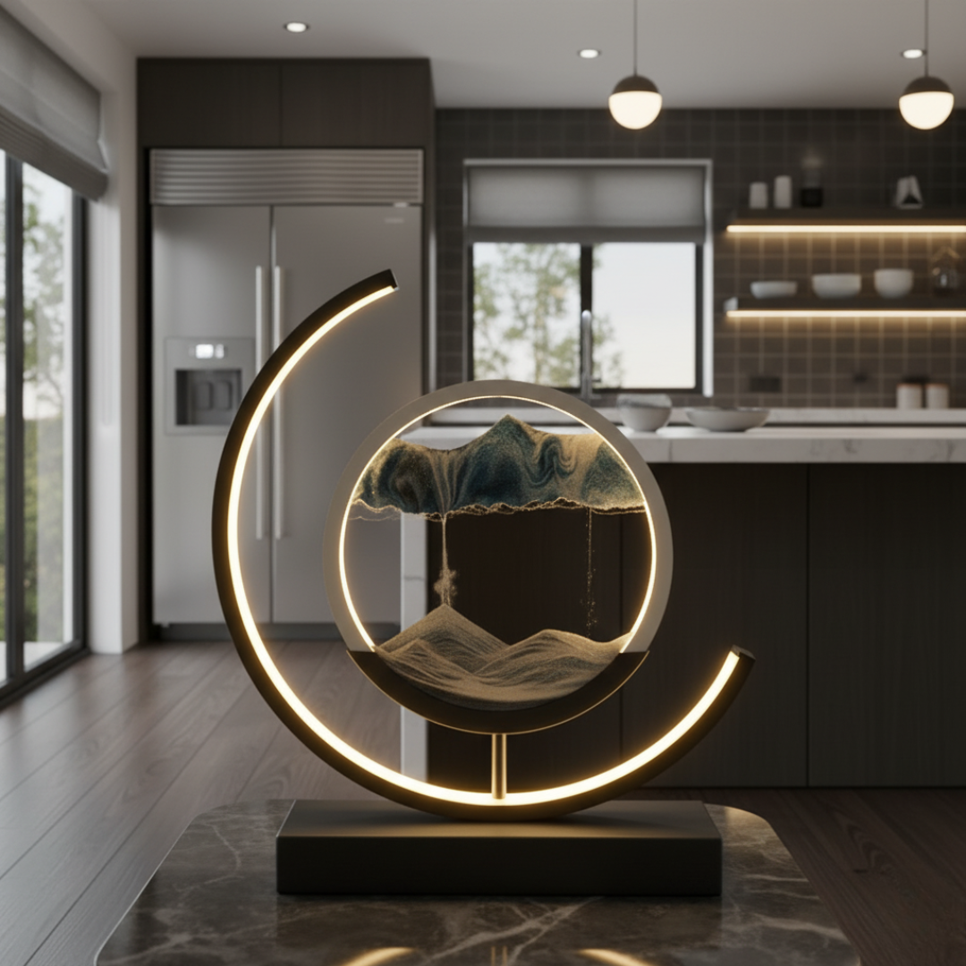 Kinetic Sand Art LED Table Lamp - Round Aluminum & Glass Design for Relaxation 2