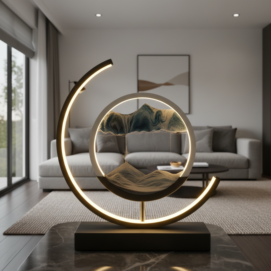 Kinetic Sand Art LED Table Lamp - Round Aluminum & Glass Design for Relaxation 4
