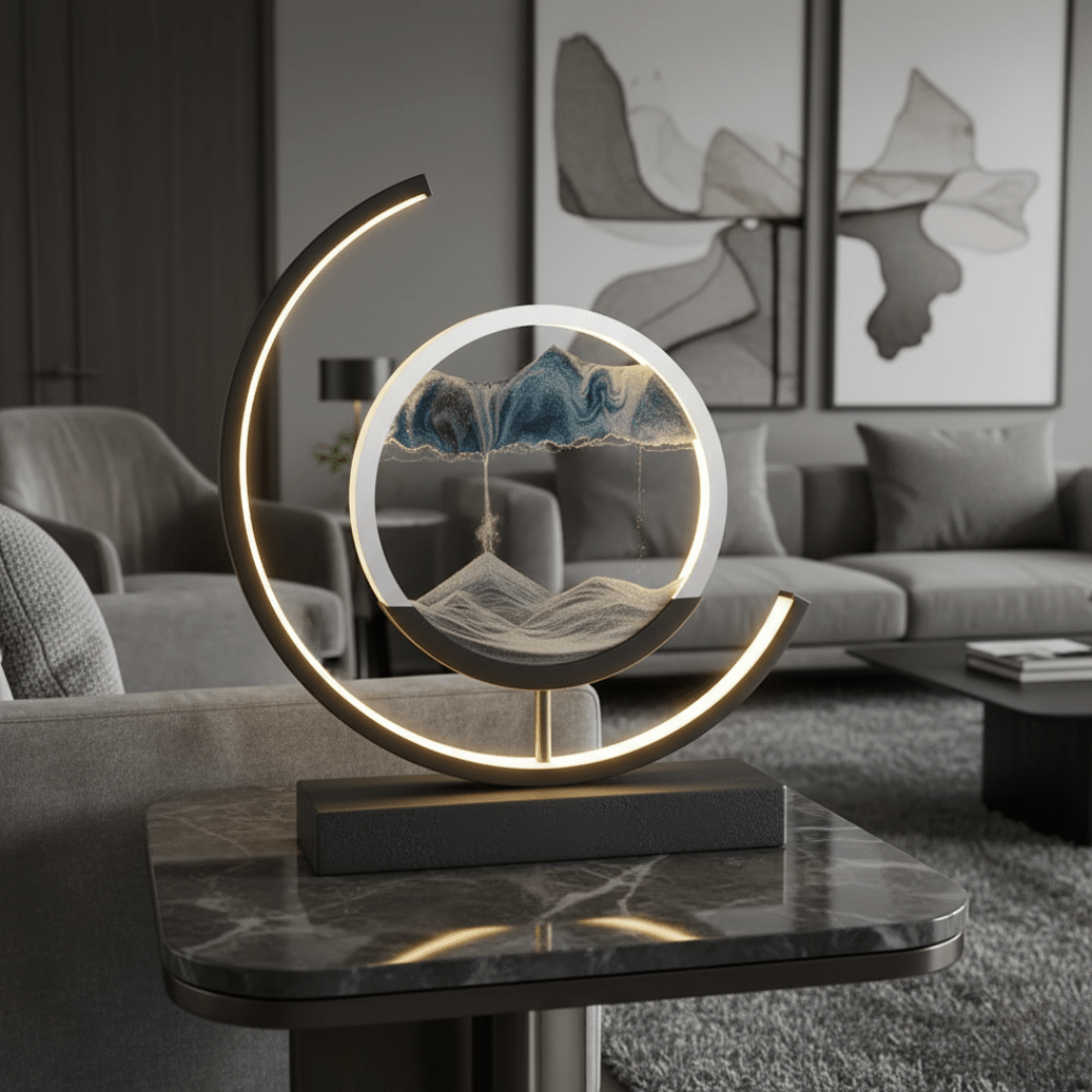 Kinetic Sand Art LED Table Lamp - Round Aluminum & Glass Design for Relaxation 5