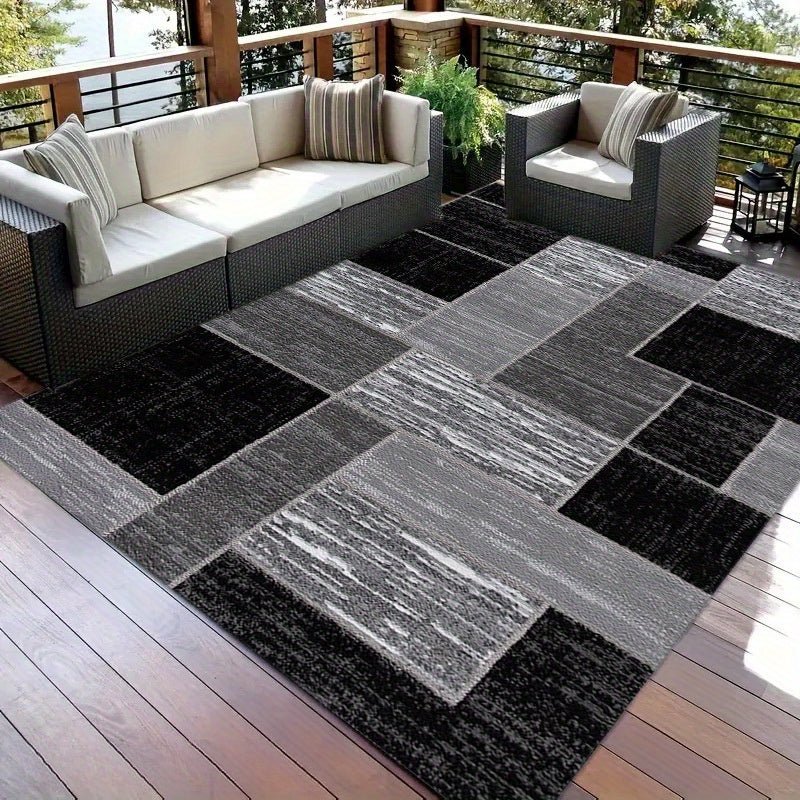 Large Geometric Outdoor Rug with Durable Polyester for Patios 0