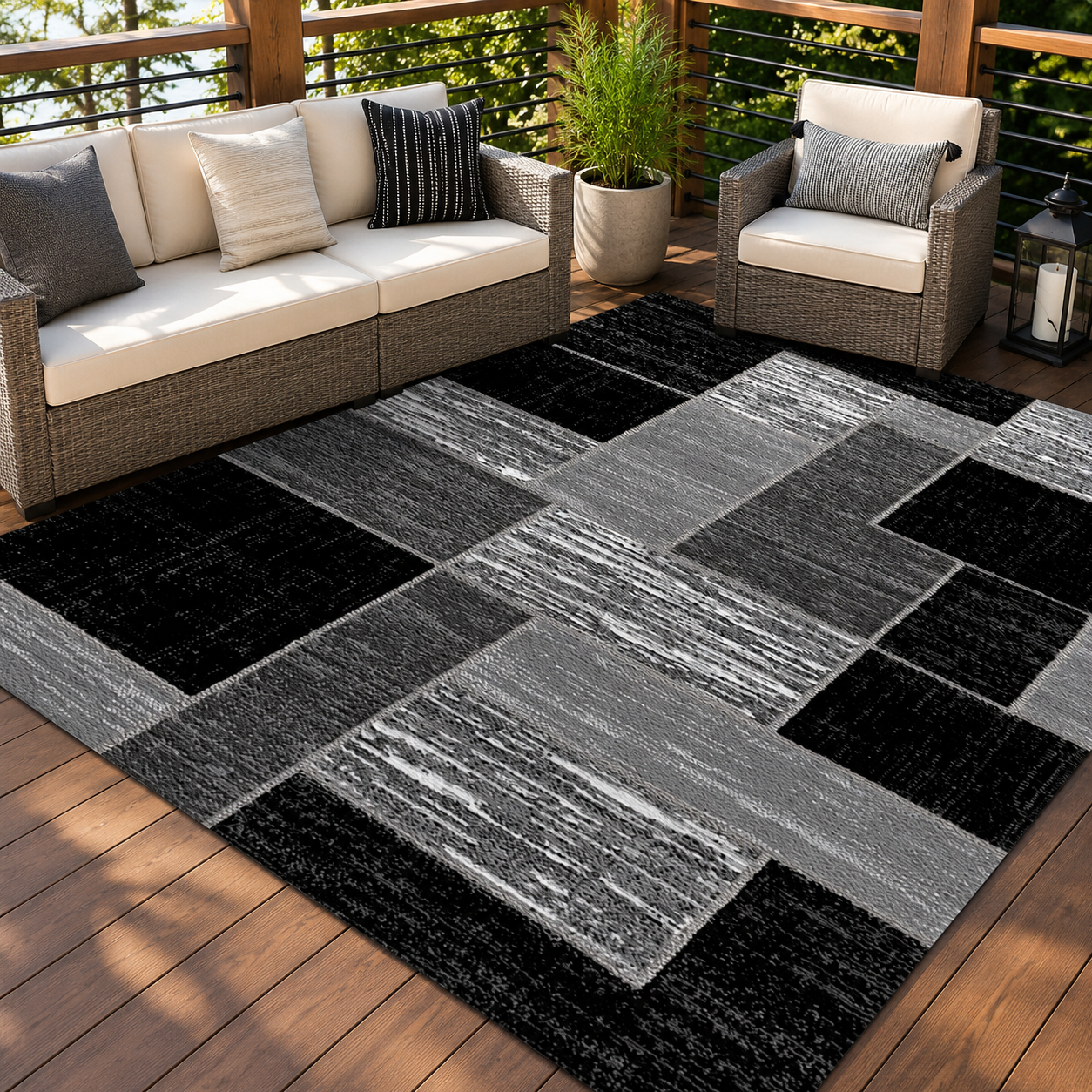 Large Geometric Outdoor Rug with Durable Polyester for Patios