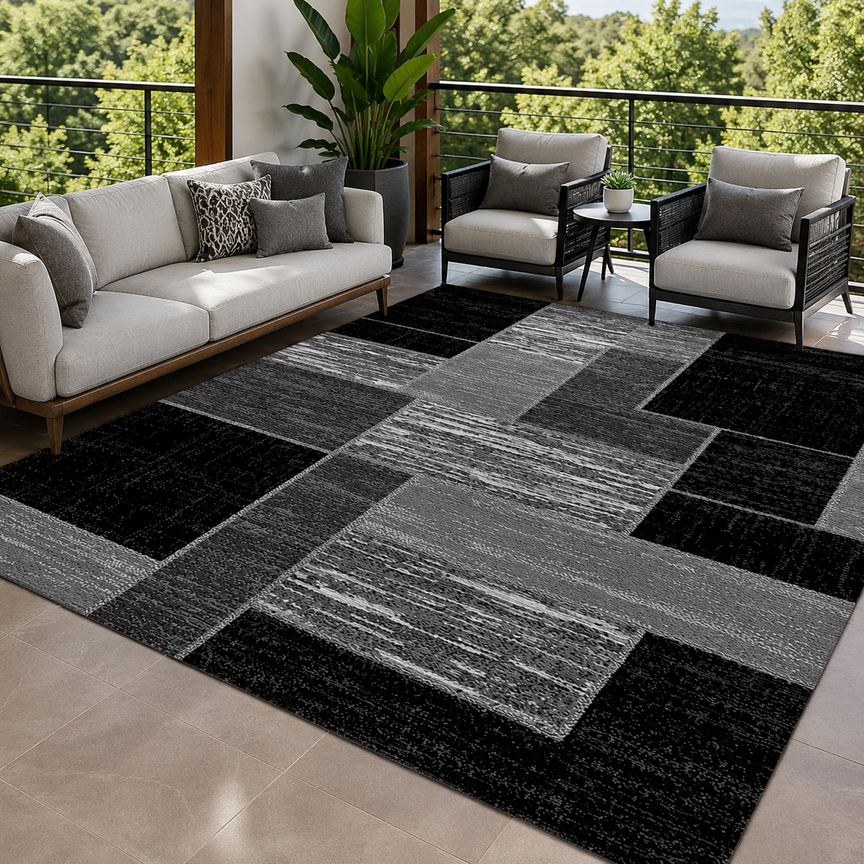 Large Geometric Outdoor Rug with Durable Polyester for Patios
