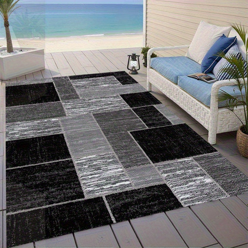 Large Geometric Outdoor Rug with Durable Polyester for Patios 1