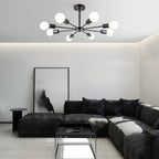Mid-Century Modern 8-Light Semi Flush Ceiling Light in Chrome and Brass 0