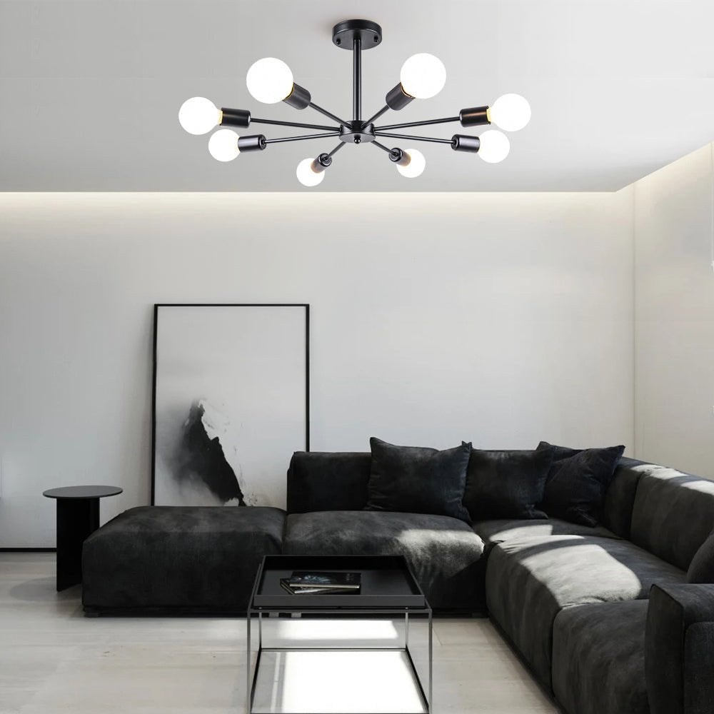 Mid-Century Modern 8-Light Semi Flush Ceiling Light in Chrome and Brass 0