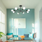 Mid-Century Modern 8-Light Semi Flush Ceiling Light in Chrome and Brass 2