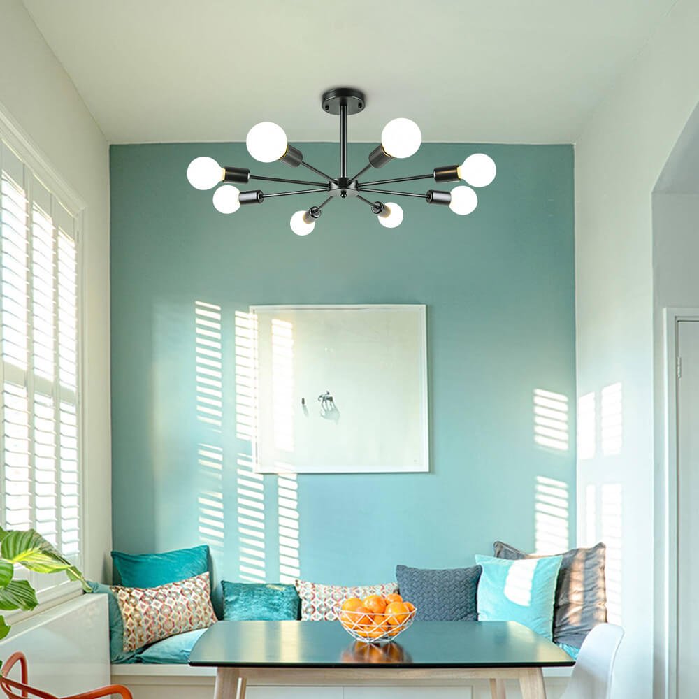 Mid-Century Modern 8-Light Semi Flush Ceiling Light in Chrome and Brass 2