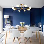 Mid-Century Modern 8-Light Semi Flush Ceiling Light in Chrome and Brass 3