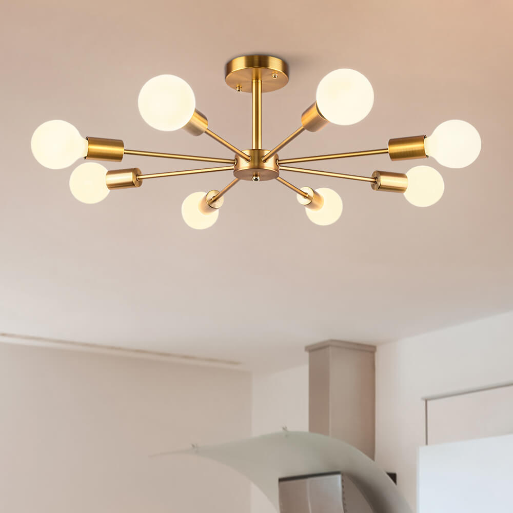 Mid-Century Modern 8-Light Semi Flush Ceiling Light in Chrome and Brass 4