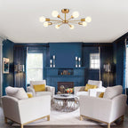 Mid-Century Modern 8-Light Semi Flush Ceiling Light in Chrome and Brass 6