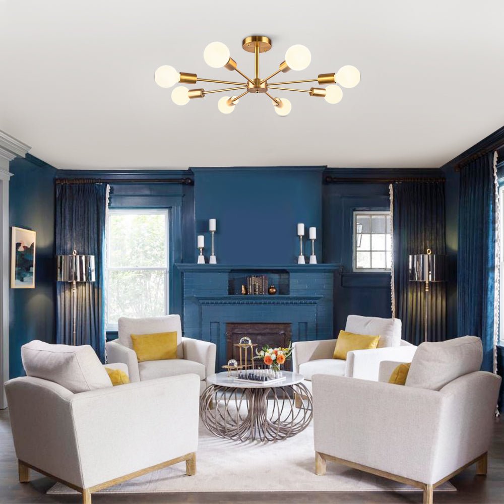 Mid-Century Modern 8-Light Semi Flush Ceiling Light in Chrome and Brass 6