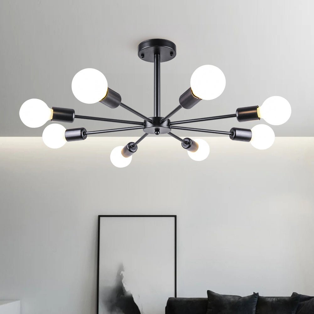 Mid-Century Modern 8-Light Semi Flush Ceiling Light in Chrome and Brass 7