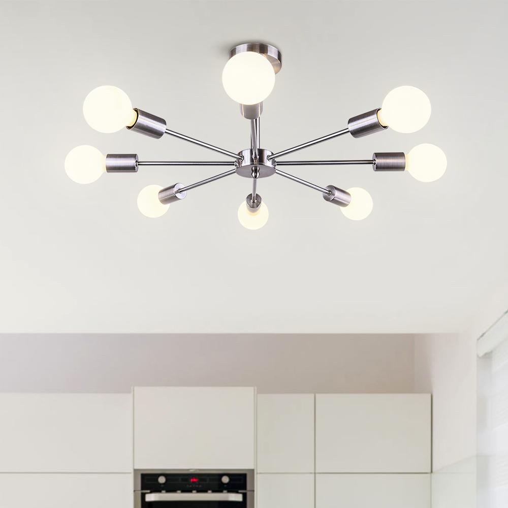Mid-Century Modern 8-Light Semi Flush Ceiling Light in Chrome and Brass 8