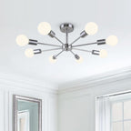Mid-Century Modern 8-Light Semi Flush Ceiling Light in Chrome and Brass 9
