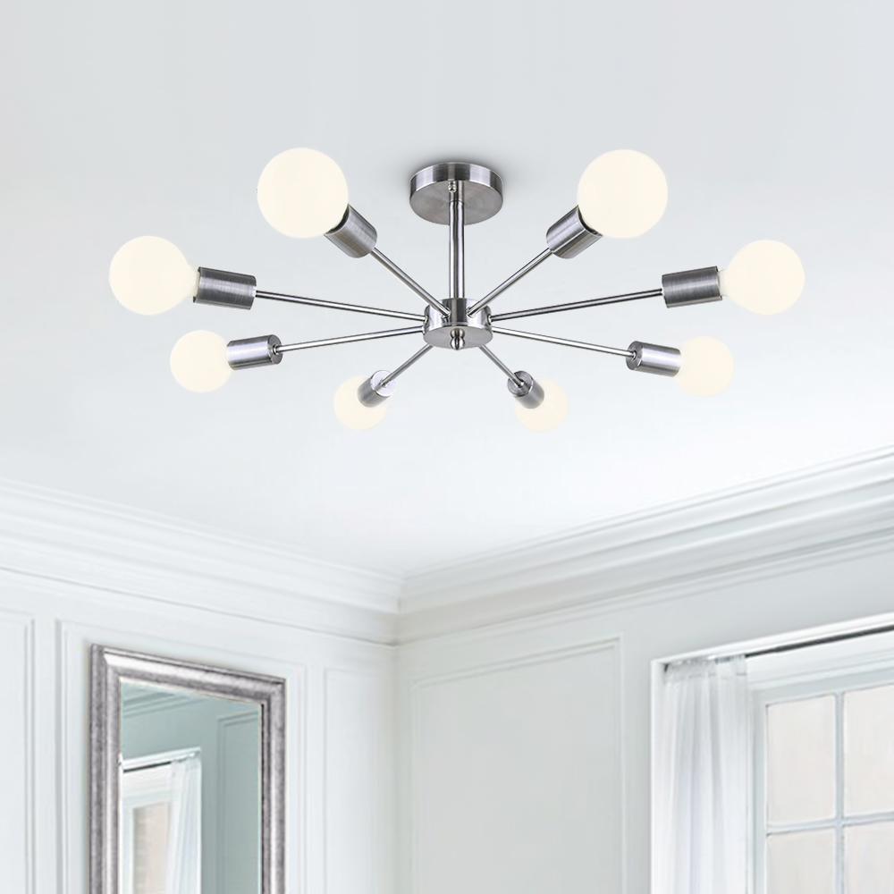 Mid-Century Modern 8-Light Semi Flush Ceiling Light in Chrome and Brass 9