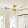 Mid-Century Semi Flush Mount Chandelier Light with Brass Finish and Sputnik Design 0