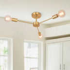 Mid-Century Semi Flush Mount Chandelier Light with Brass Finish and Sputnik Design 0