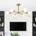 Mid-Century Semi Flush Mount Chandelier Light with Brass Finish and Sputnik Design 1