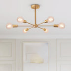 Mid-Century Semi Flush Mount Chandelier Light with Brass Finish and Sputnik Design 2