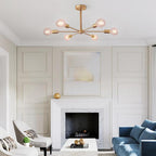 Mid-Century Semi Flush Mount Chandelier Light with Brass Finish and Sputnik Design 5