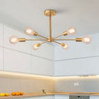 Mid-Century Semi Flush Mount Chandelier Light with Brass Finish and Sputnik Design 6